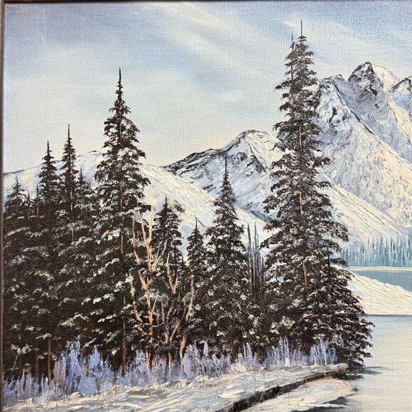 Vintage 1982 "Winter Mountain" Original Oil Painting by Hazel Steven 27" x 23" - Picture 4 of 16